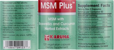 Photo of the Karuna MSM Plus label