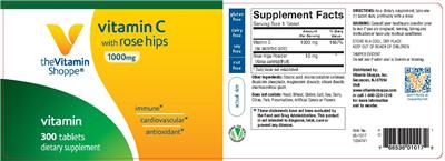 Photo of the The Vitamin Shoppe Vitamin C with Rose Hips 1000 mg label