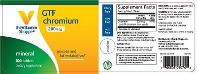Photo of the The Vitamin Shoppe GTF Chromium 200 mcg label