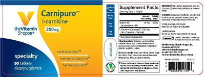 Photo of the The Vitamin Shoppe Carnipure L-Carnitine 250 mg label