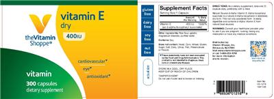 Photo of the The Vitamin Shoppe Vitamin E Dry 400 IU label