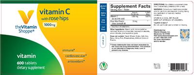 Photo of the The Vitamin Shoppe Vitamin C With Rose Hips 1000 mg label