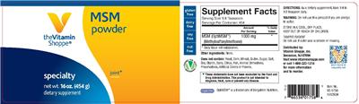 Photo of the The Vitamin Shoppe MSM Powder label