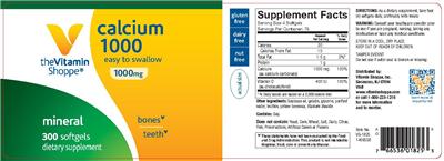 Photo of the The Vitamin Shoppe Calcium 1000 1000 mg label