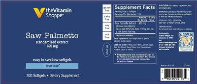 Photo of the The Vitamin Shoppe Saw Palmetto Standardized Extract 160 mg label
