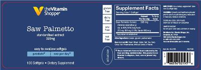Photo of the The Vitamin Shoppe Saw Palmetto Standardized Extract 320 mg label