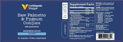 Photo of the The Vitamin Shoppe Saw Palmetto & Pygeum Complex label