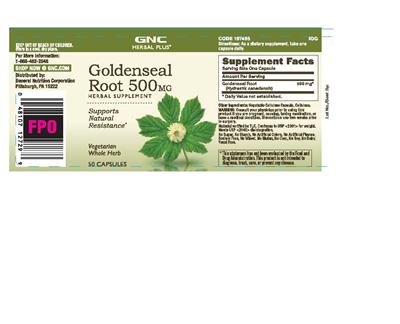 Photo of the GNC Herbal Plus Goldenseal Root 500 mg label