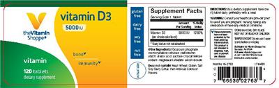 Photo of the The Vitamin Shoppe Vitamin D3 5000 IU label