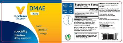 Photo of the The Vitamin Shoppe DMAE 130 mg label