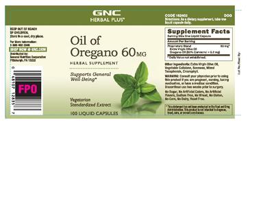 Photo of the GNC Herbal Plus Oil Of Oregano 60 mg label