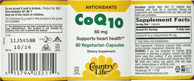 Photo of the Country Life CoQ10 60 mg label