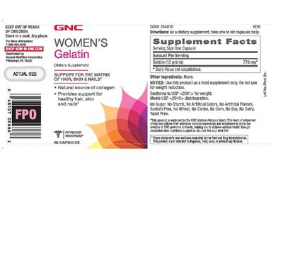 Photo of the GNC Women's Gelatin label