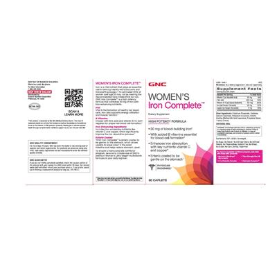 Photo of the GNC Women's Iron Complete label