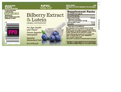 Photo of the GNC Herbal Plus Bilberry Extract & Lutein label