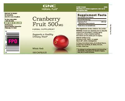 Photo of the GNC Herbal Plus Cranberry Fruit 500 mg label
