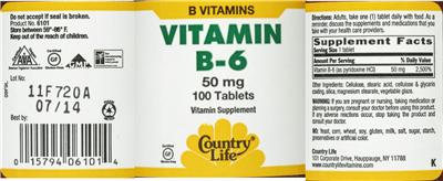 Photo of the Country Life Vitamin B-6 50 mg label