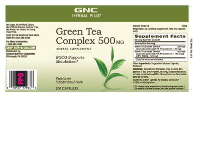 Photo of the GNC Herbal Plus Green Tea Complex 500 mg label