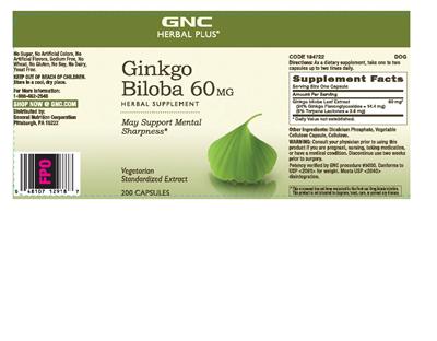 Photo of the GNC Herbal Plus Ginkgo Biloba 60 mg label