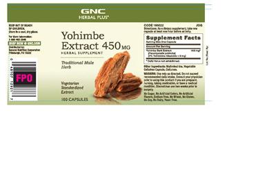 Photo of the GNC Herbal Plus Yohimbe Extract 450 mg label