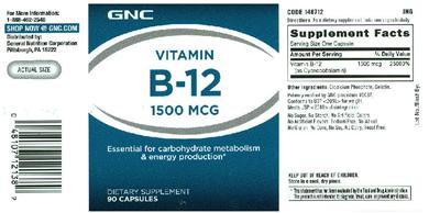 Photo of the GNC Vitamin B-12 1500 mcg label