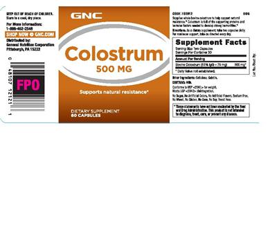 Photo of the GNC Colostrum 500 mg label