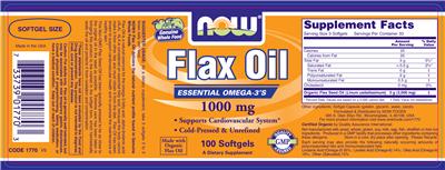 Photo of the NOW Flax Oil 1000 mg label