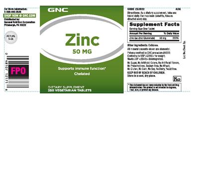 Photo of the GNC Zinc 50 mg label