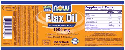 Photo of the NOW Flax Oil 1000 mg label