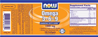 Photo of the NOW Omega 3-6-9 1000 mg label