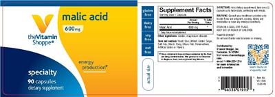 Photo of the The Vitamin Shoppe Malic Acid 600 mg label