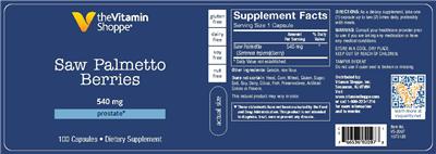 Photo of the The Vitamin Shoppe Saw Palmetto Berries 540 mg label