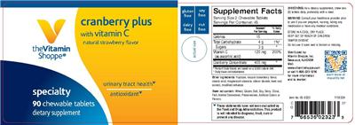 Photo of the The Vitamin Shoppe Cranberry Plus With Vitamin C Natural Strawberry Flavor label