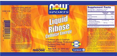 Photo of the NOW Sports Liquid Ribose Cellular Energy label