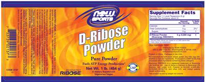 Photo of the NOW Sports D-Ribose Powder label