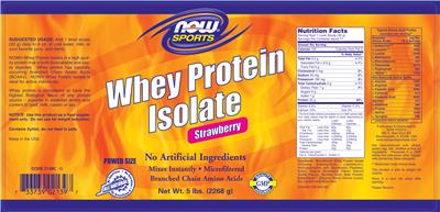 Photo of the NOW Sports Whey Protein Isolate Strawberry label