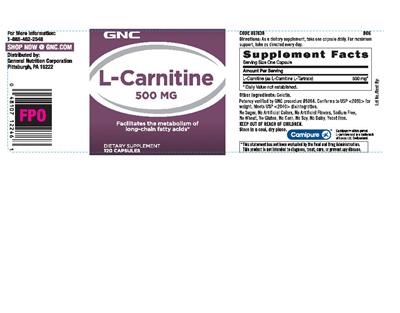 Photo of the GNC L-Carnitine 500 mg label