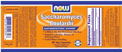Photo of the NOW Saccharomyces Boulardii label