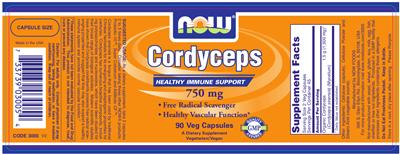 Photo of the NOW Cordyceps 750 mg label