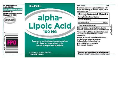 Photo of the GNC Alpha-Lipoic Acid 100 mg label