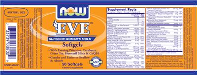 Photo of the NOW Eve Softgels label