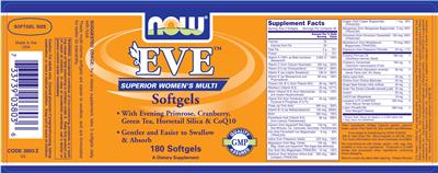 Photo of the NOW Eve Softgels label