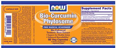 Photo of the NOW Bio-Curcumin Phytosome label