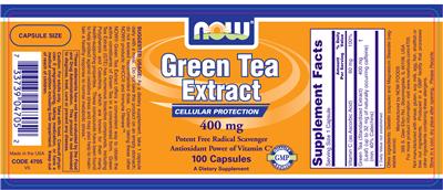 Photo of the NOW Green Tea Extract 400 mg label