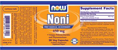 Photo of the NOW Noni 450 mg label