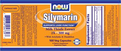 Photo of the NOW Silymarin Milk Thistle Extract 2X - 300 mg with Artichoke & Dandelion label
