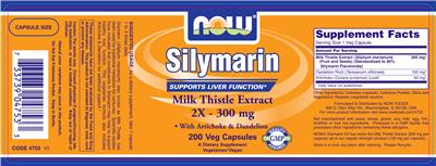 Photo of the NOW Silymarin Milk Thistle Extract 2X - 300 mg with Artichoke & Dandelion label