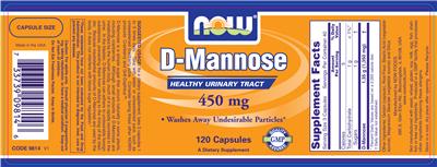 Photo of the NOW D-Mannose 450 mg label