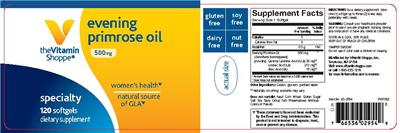 Photo of the The Vitamin Shoppe Evening Primrose Oil 500 mg label