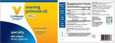 Photo of the The Vitamin Shoppe Evening Primrose Oil 1300 mg label